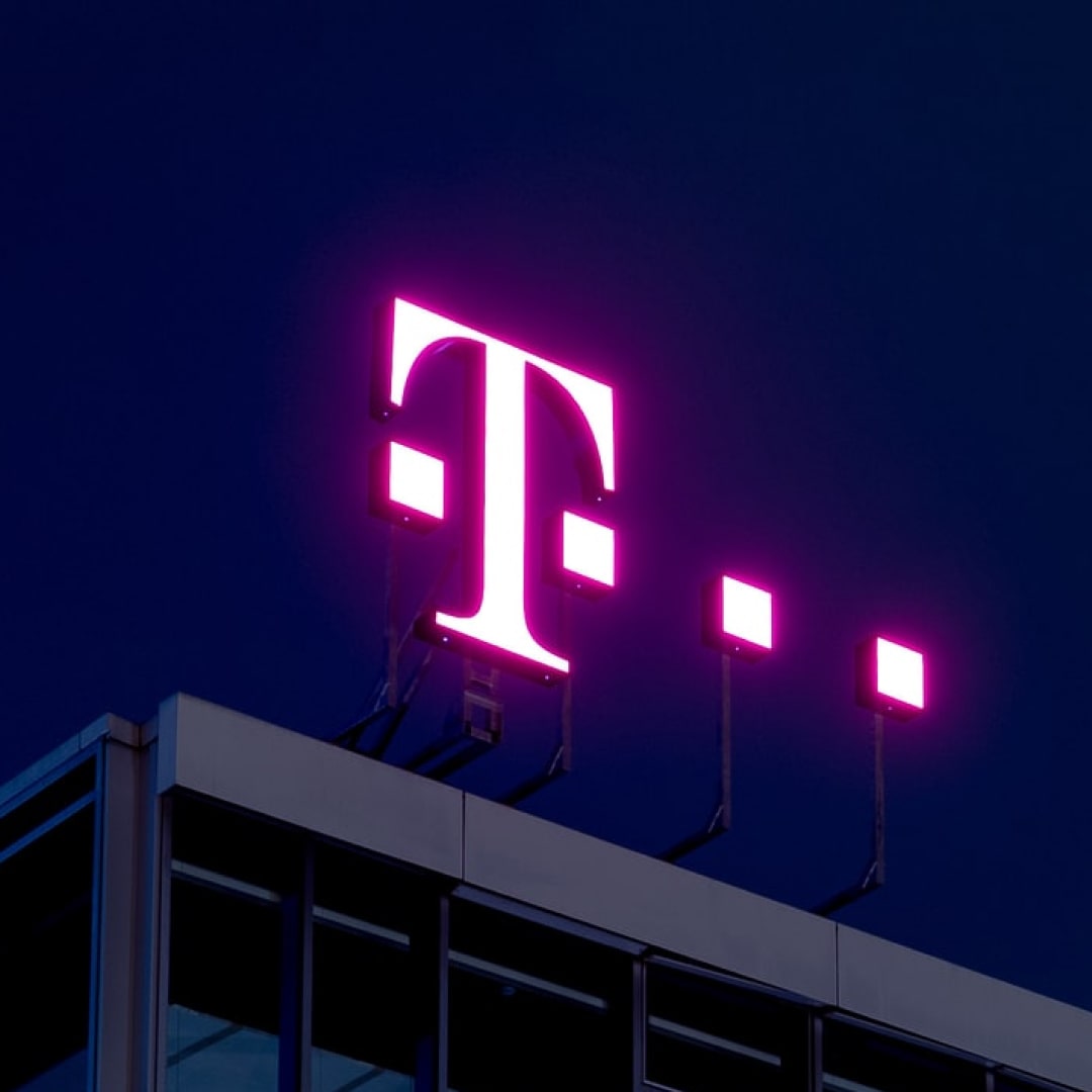 The Telekom logo on a building.